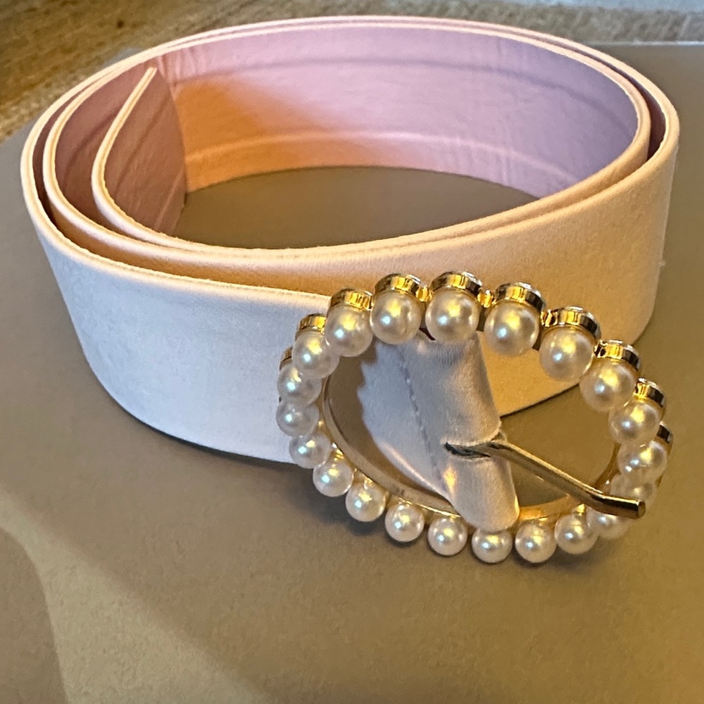Elegant Pink Belt with Pearl Buckle